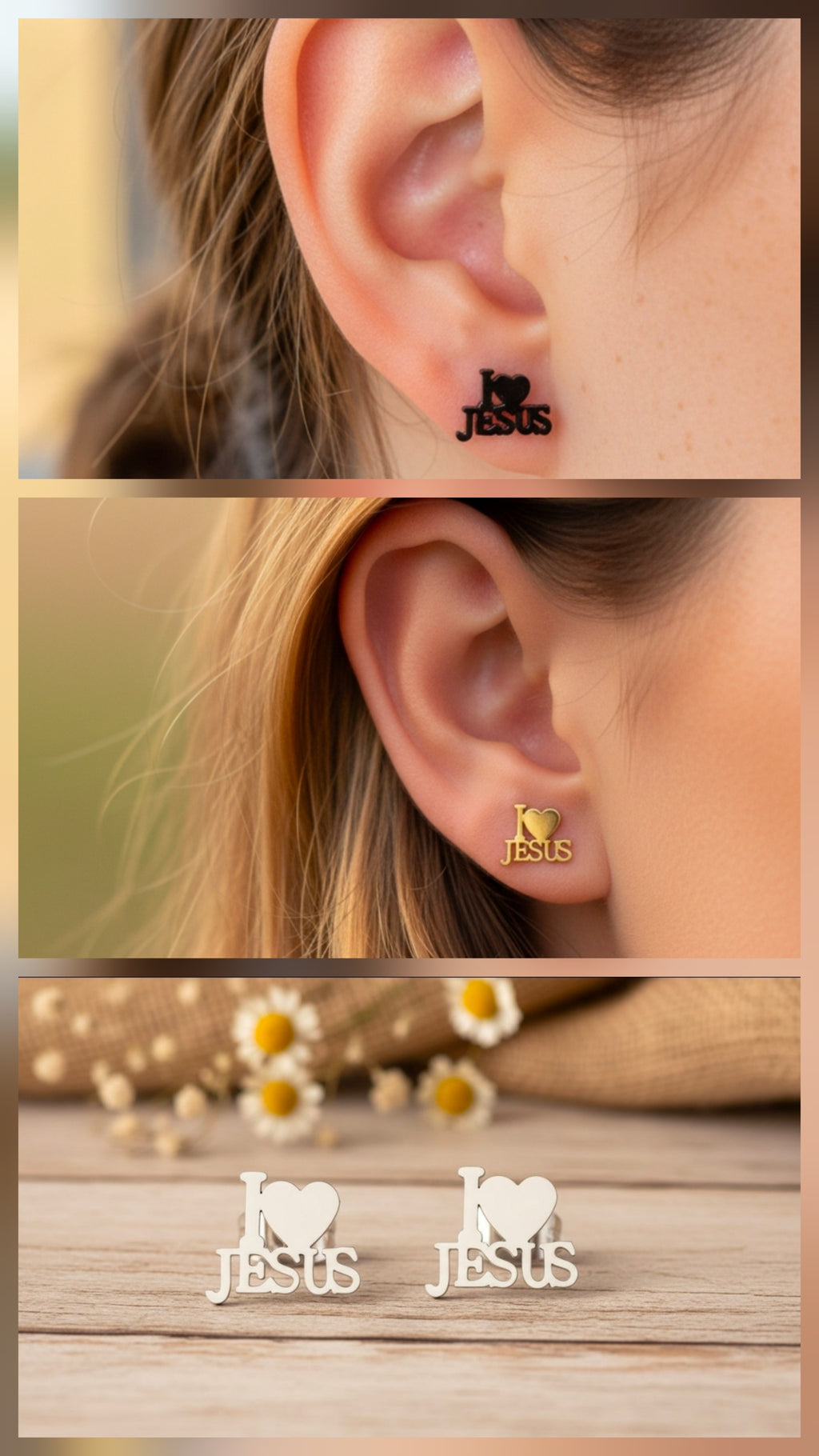 I Love JESUS Stud Earrings in Black, Gold, or Silver Waterproof & Hypoallergenic