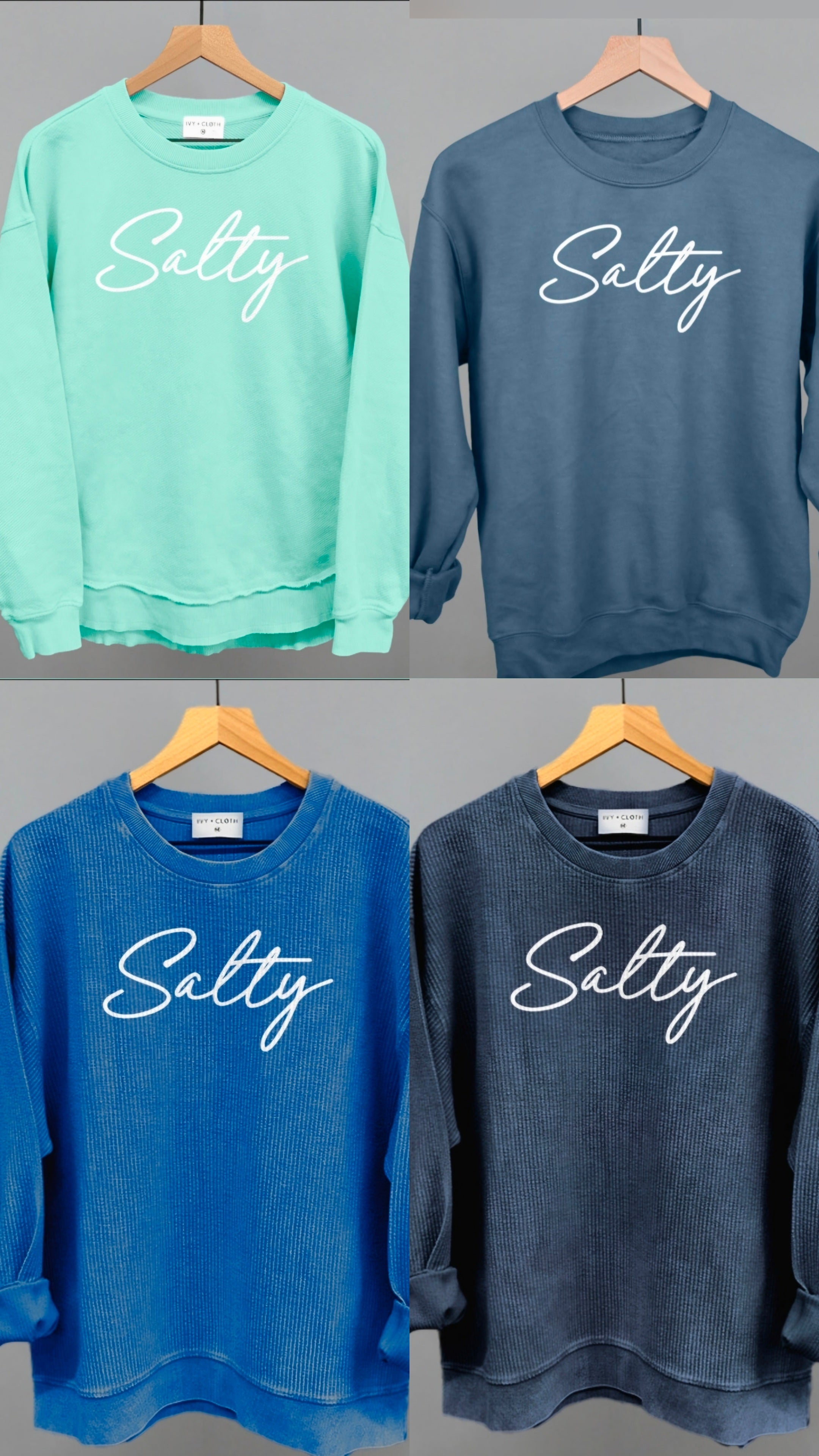 Salty Tees, Corded Crew Neck, Sweatshirt, or Oversized Terry Pullover