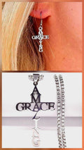 Silver Amazing Grace Cross Necklace & Earrings Set  Waterproof Hypoallergenic Stainless Steel