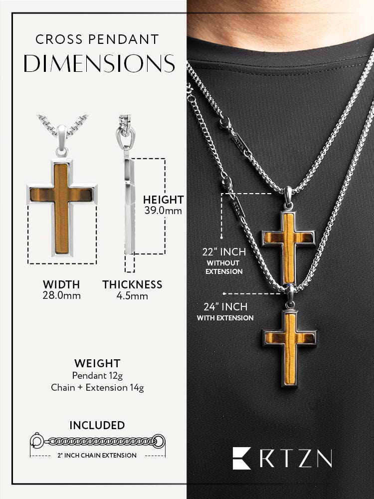 Men's Tiger Eye Cross Pendant Necklace