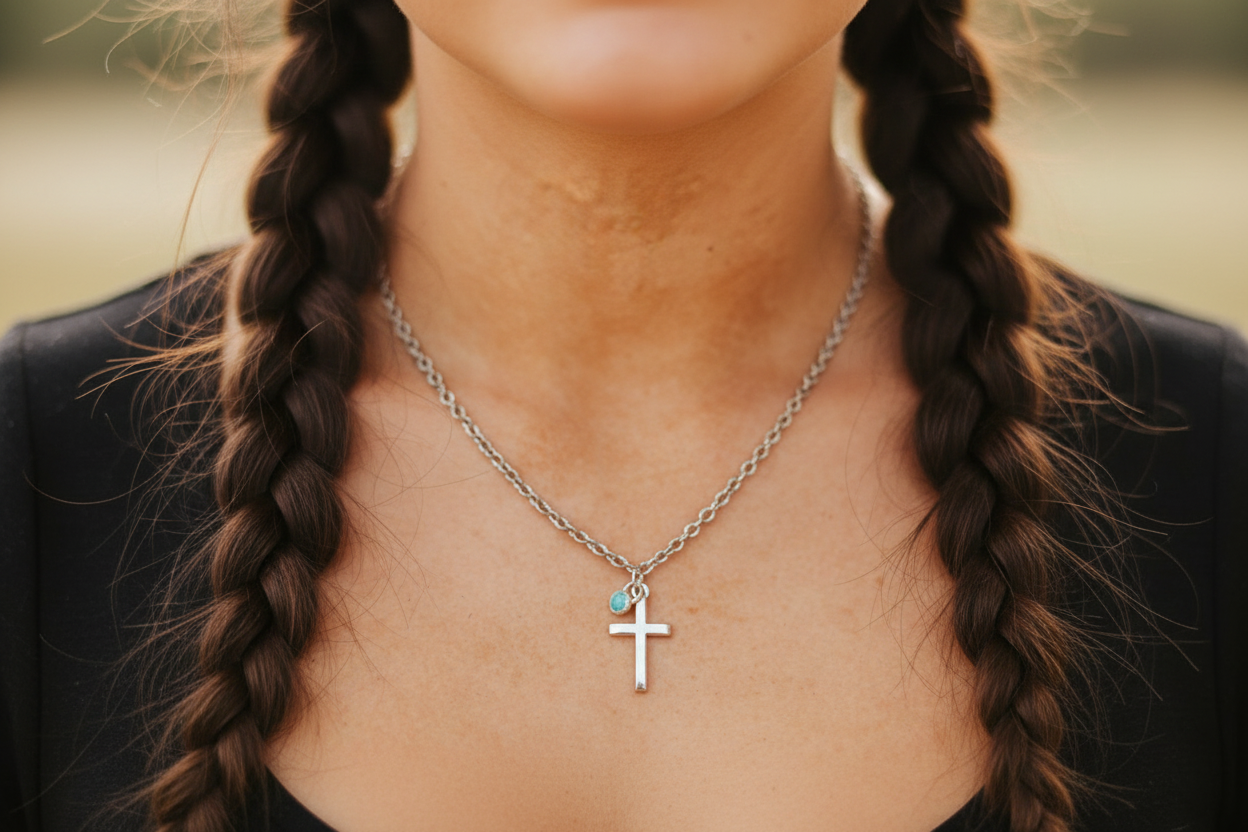 Sterling Silver Turquoise Cross Pendant Chain Necklace