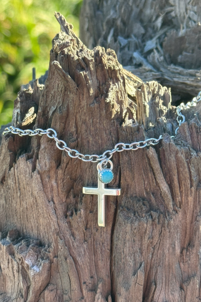 Sterling Silver Turquoise Cross Pendant Chain Necklace