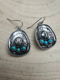 Western Cowboy Hat Dangle Earrings with Faux Turquoise Accents