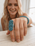 Western Desert Bloom: Faux Turquoise Adjustable Cluster Statement Ring