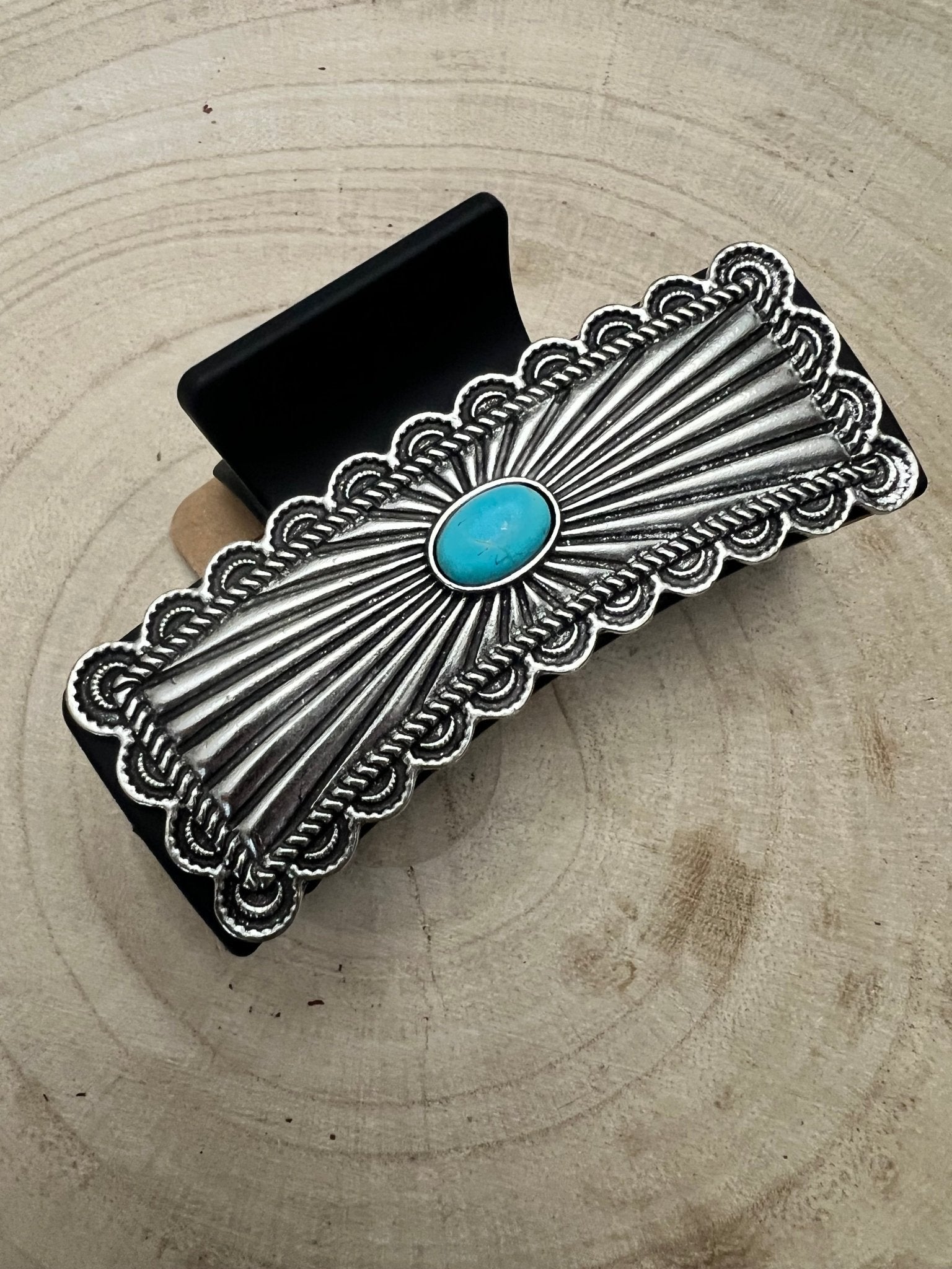 Southwestern Turquoise & Silver Concho Claw Clip - 4.5" Large Hair Accessory