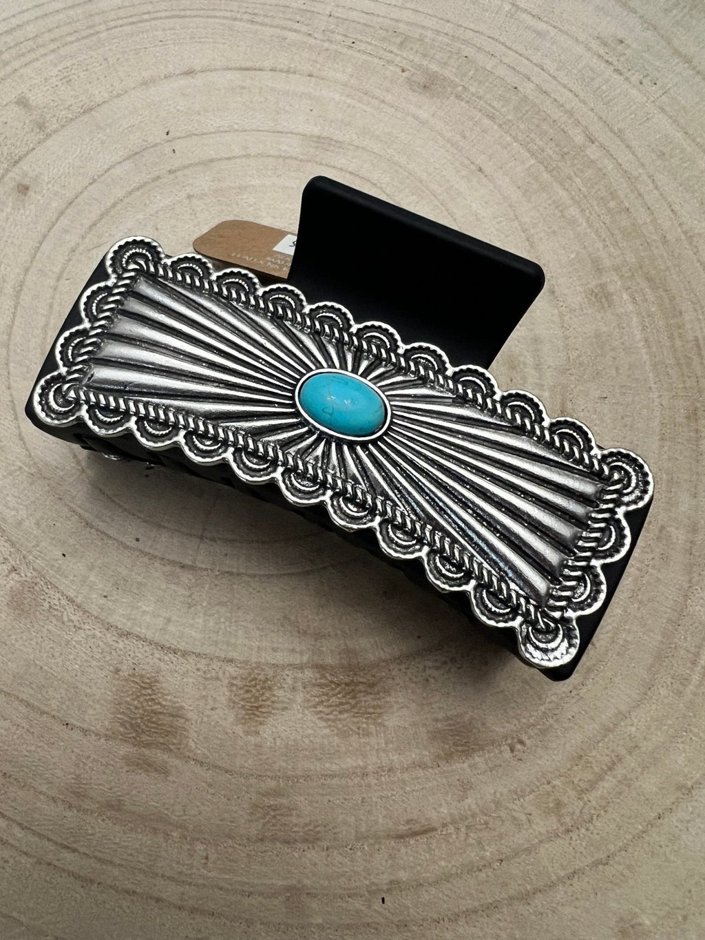Southwestern Turquoise & Silver Concho Claw Clip - 4.5" Large Hair Accessory