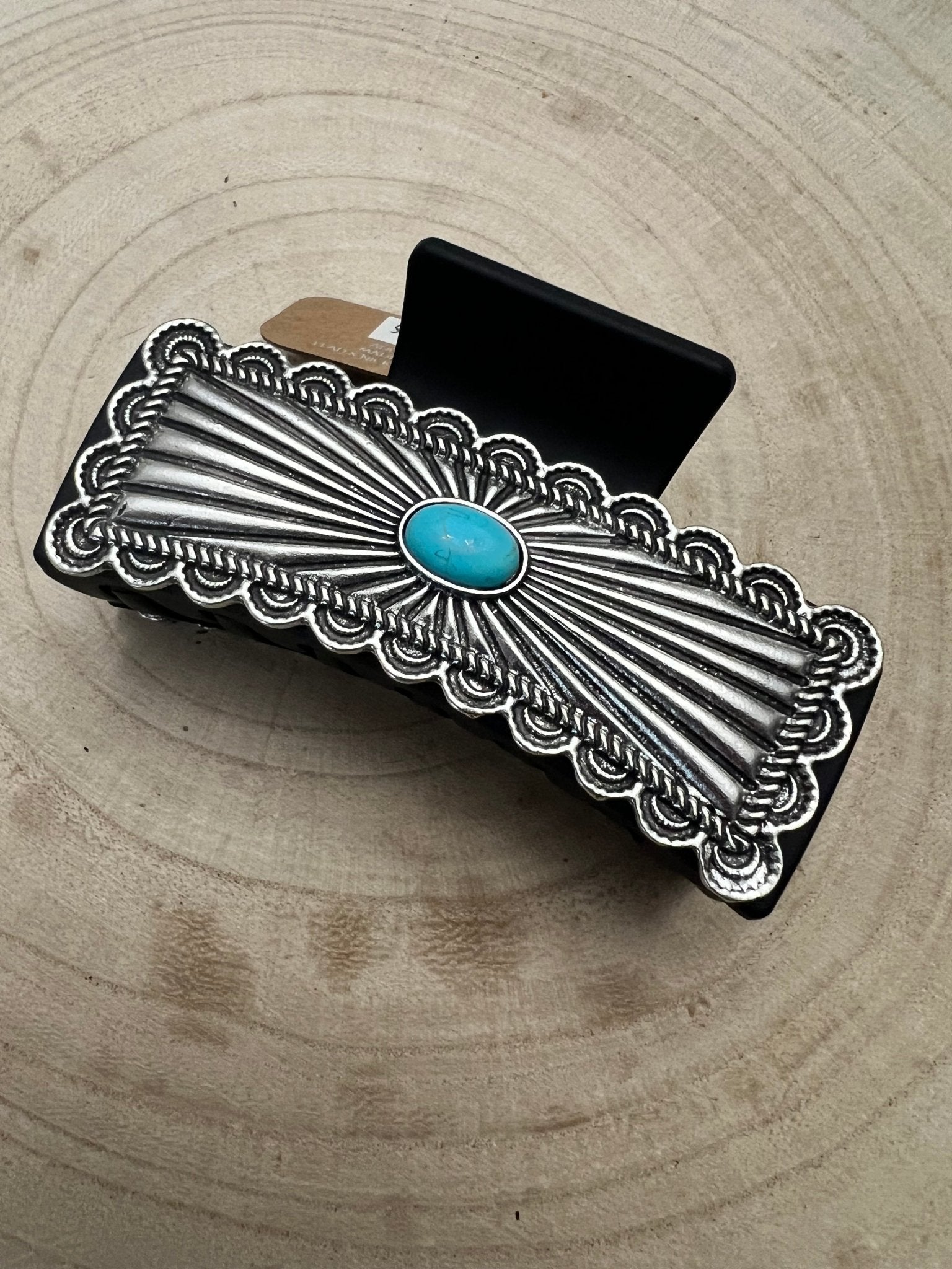 Southwestern Turquoise & Silver Concho Claw Clip - 4.5" Large Hair Accessory