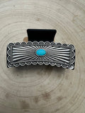 Southwestern Turquoise & Silver Concho Claw Clip - 4.5" Large Hair Accessory
