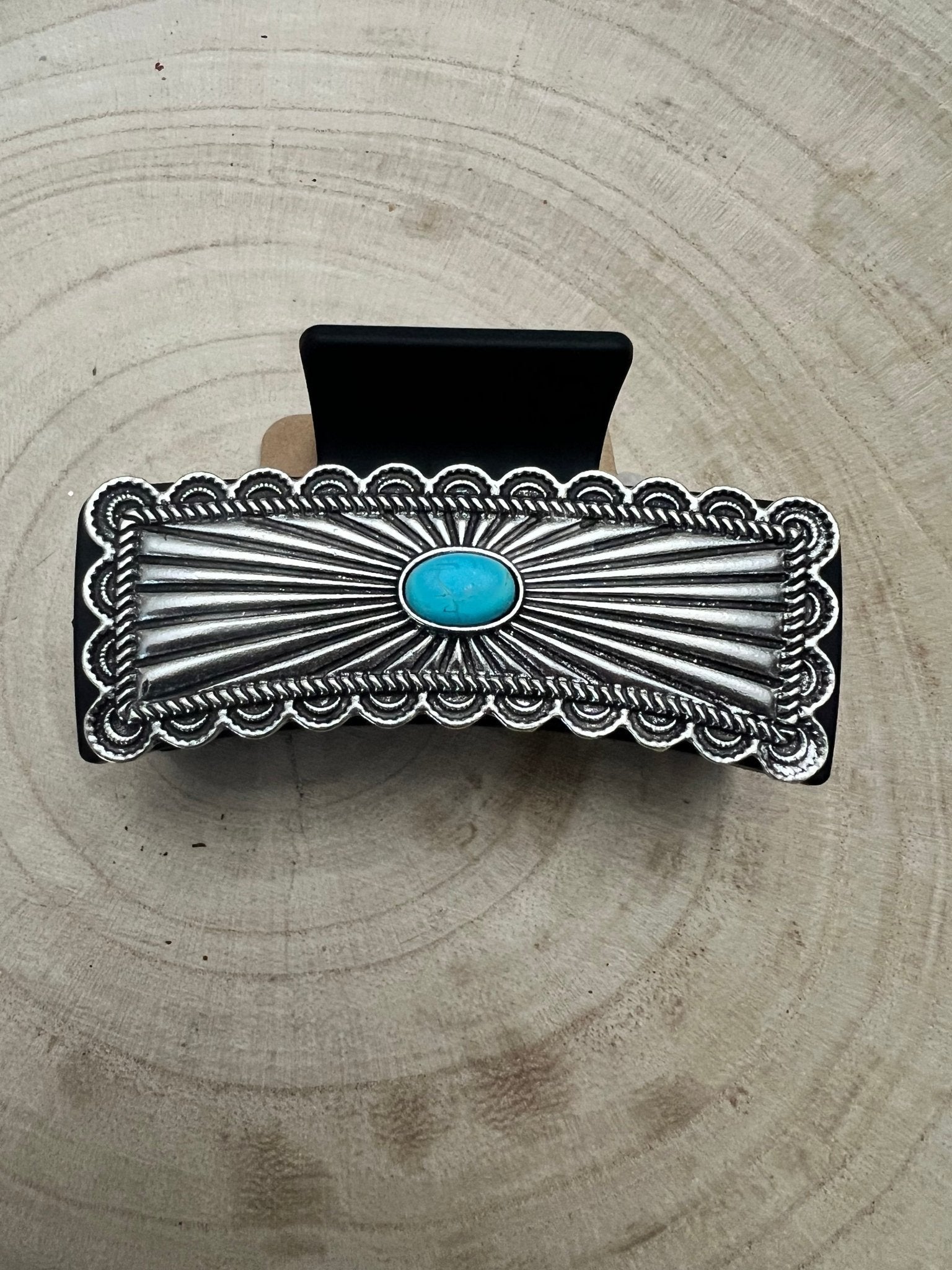 Southwestern Turquoise & Silver Concho Claw Clip - 4.5" Large Hair Accessory