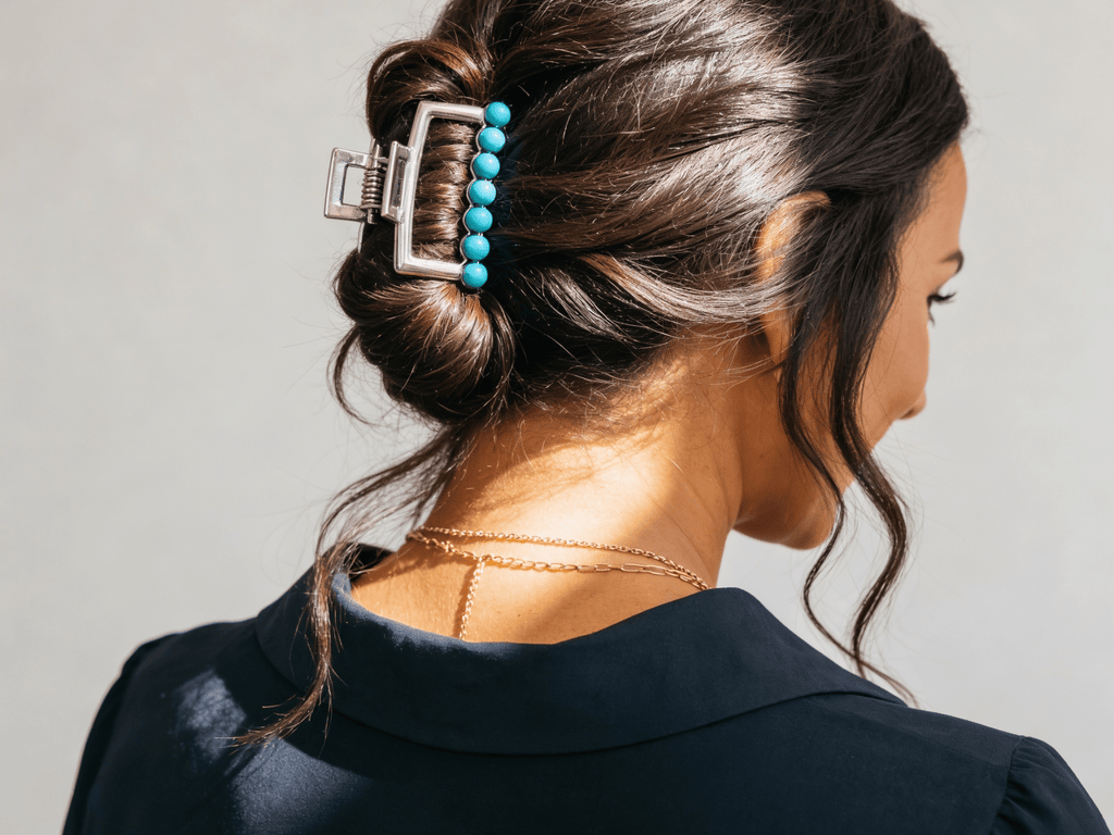 Western Faux Turquoise Rectangle Hair Claw Clip
