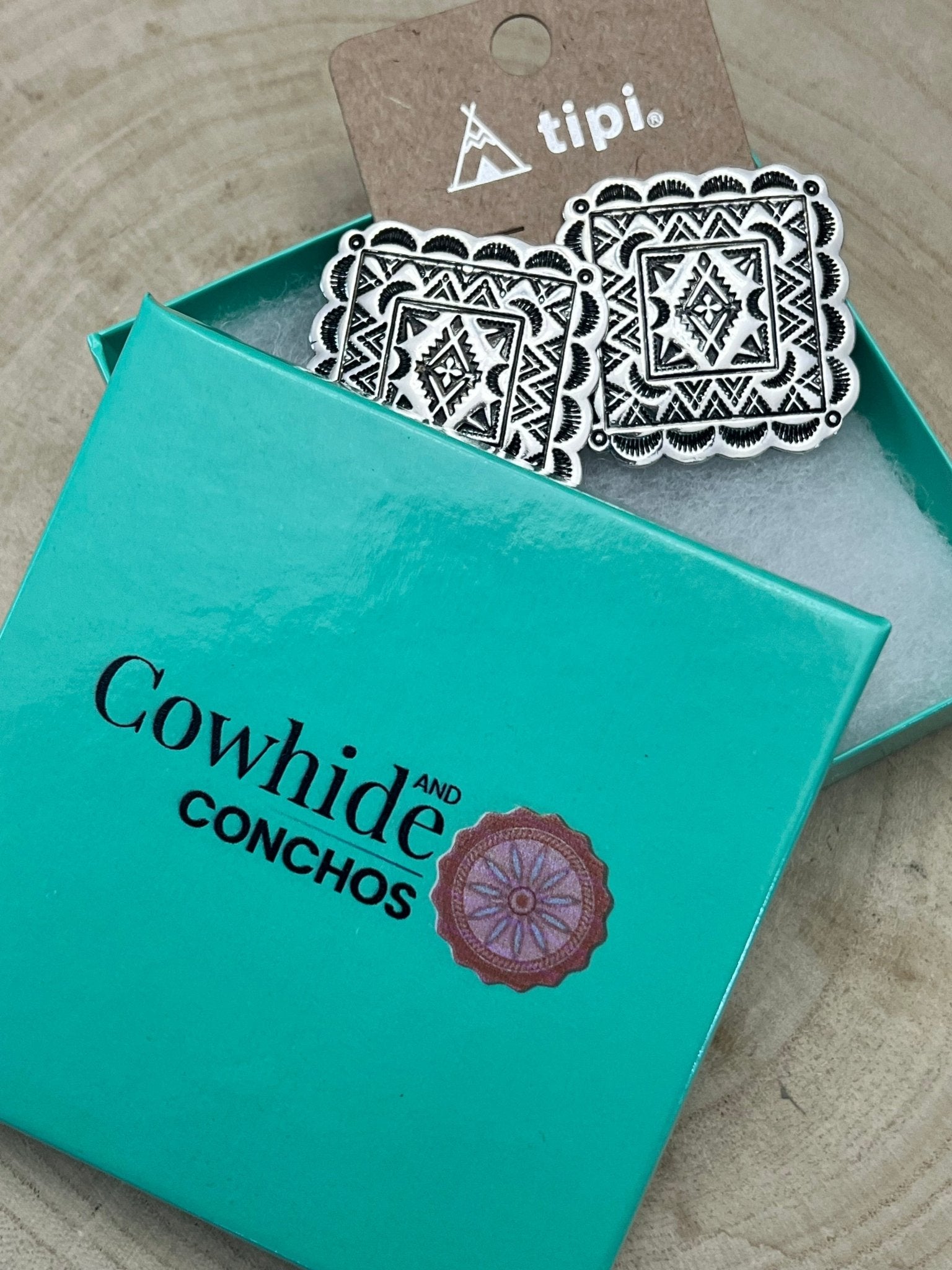Western Square Concho Earrings