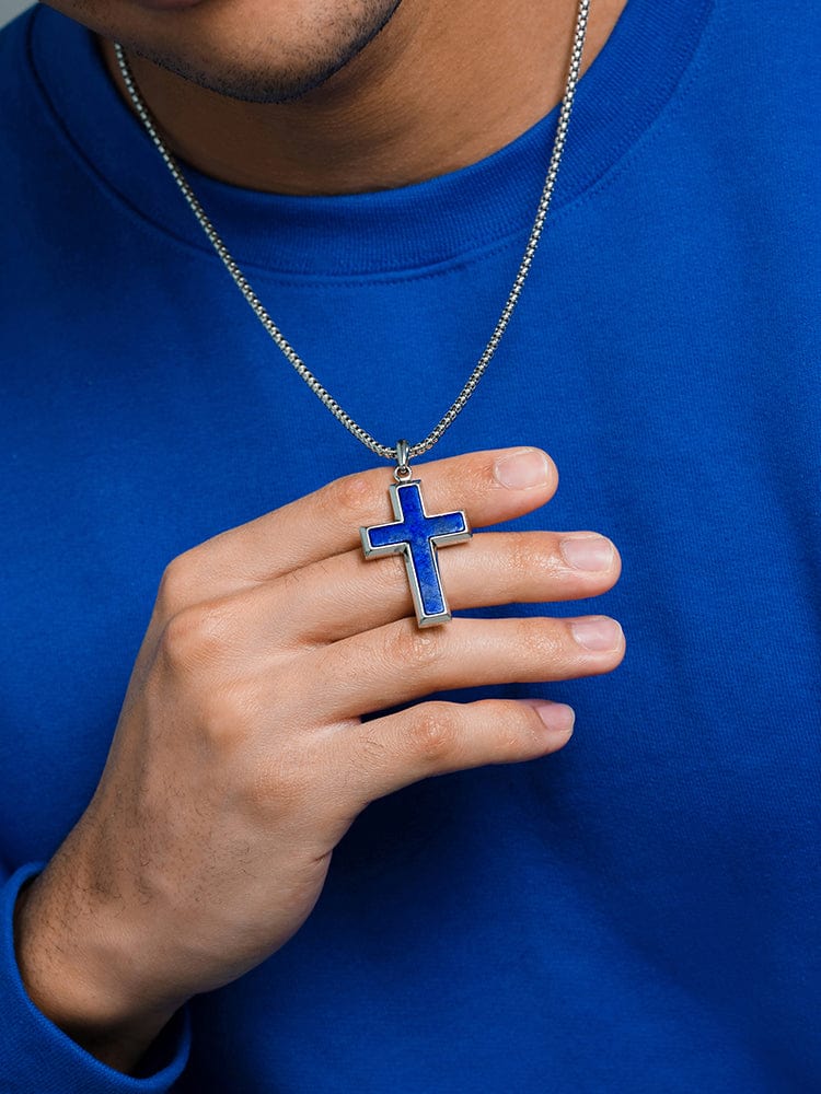 Men's Lapis Lazuli Cross Pendant Necklace
